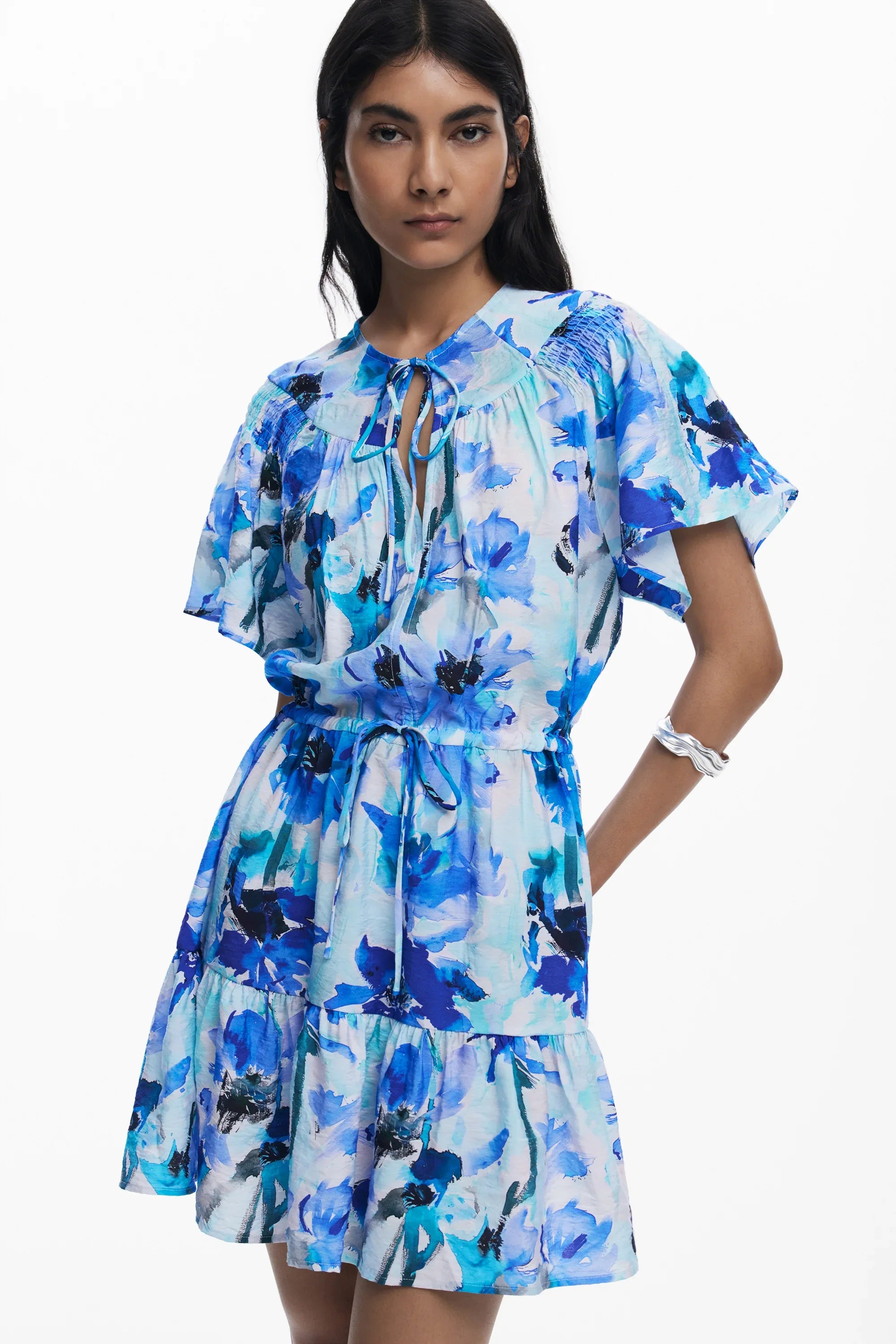 שמלת קיץ בהדפס פרחים בכחול לנשים, אופנה עדכנית של CHOZEN