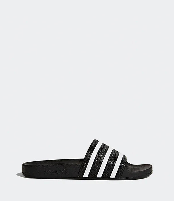 כפכף שחור עם שלושה פסים לבנים, צילום צד, קולקציית נעליים CHOZEN