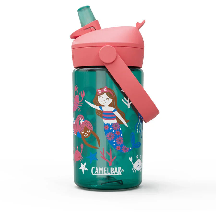 בקבוק שתייה לילדים CamelBak בעיצוב בת ים וים, עם פקק ורוד, בחנות CHOZEN