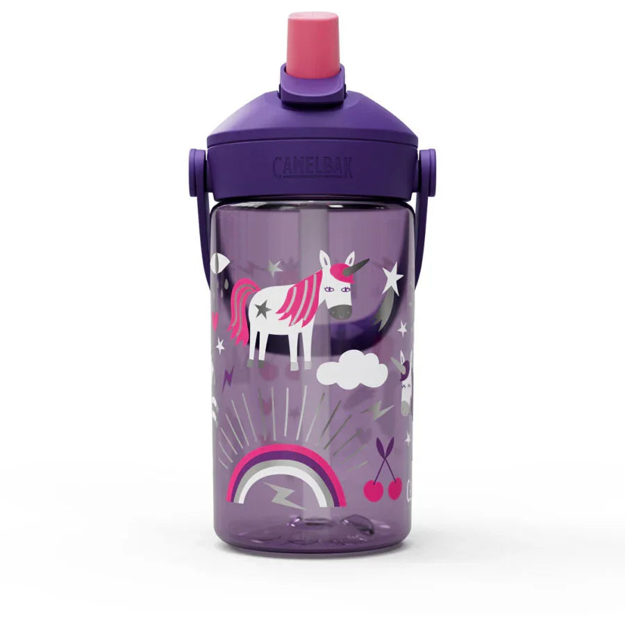 בקבוק ילדים סגול של CamelBak מעוטר חד קרן, קשת בענן וכוכבים, נמכר ב-CHOZEN קבוצת אלפא