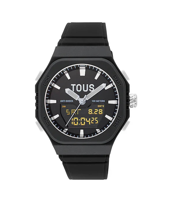 שעון יד שחור TOUS עם תצוגה אנלוגית ודיגיטלית, עמיד למים 100 מטר, מקבוצת אלפא