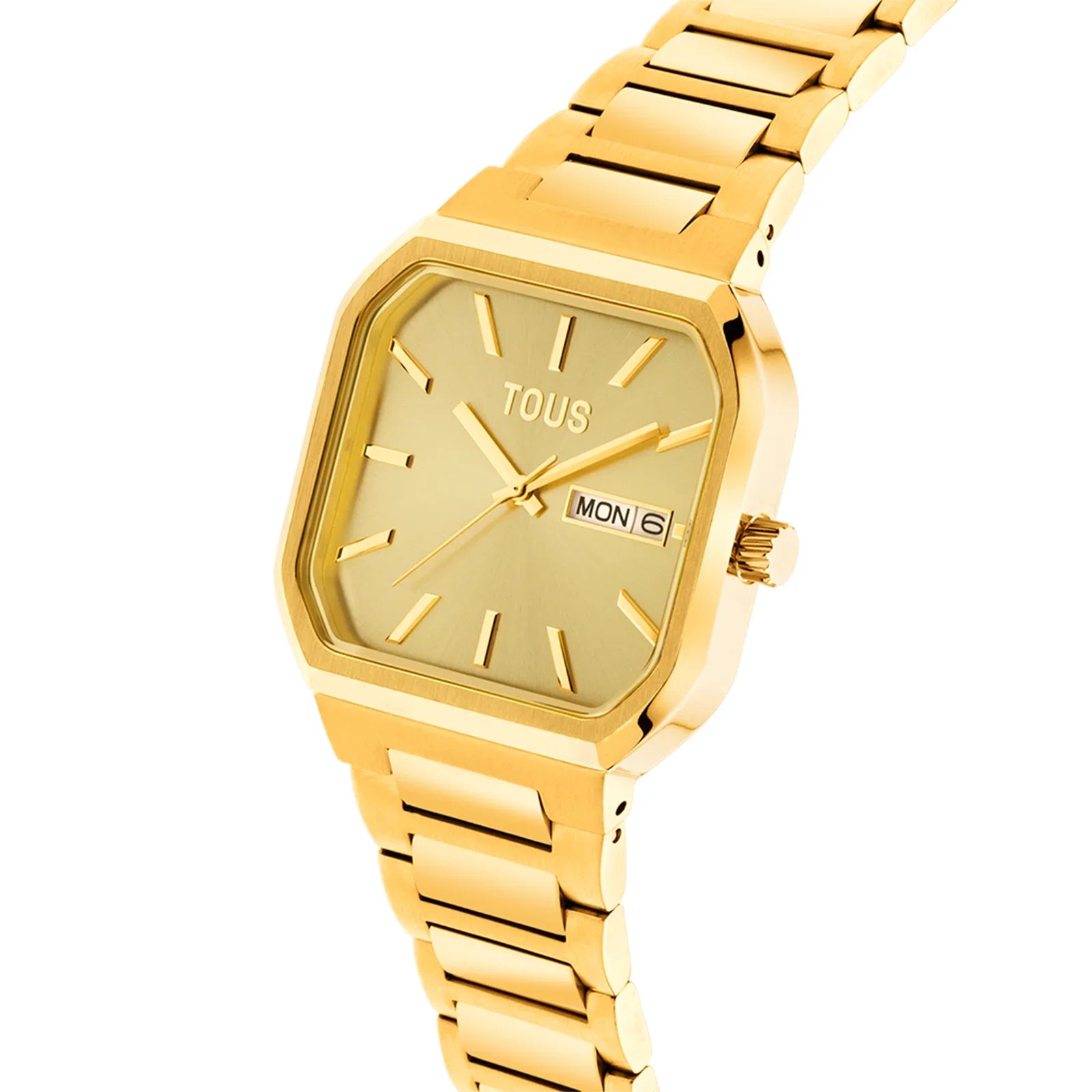 שעון יוקרתי זהב TOUS עם תצוגת יום ותאריך, מראה מודרני, מבית המותגים CHOZEN