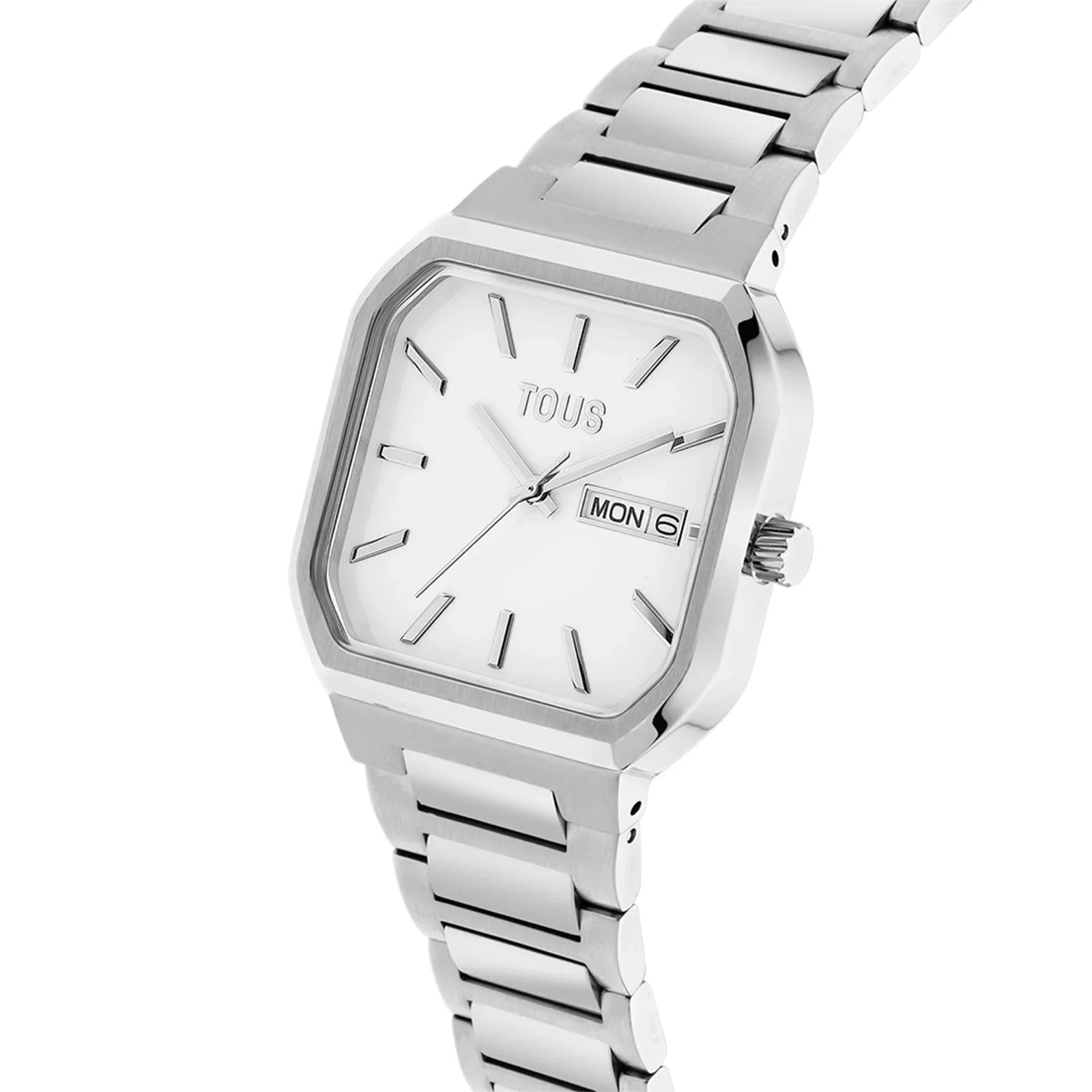 שעון יד כסוף יוקרתי TOUS בעיצוב מודרני, צמיד מתכת ולוח לבן, מותג על בחנות CHOZEN