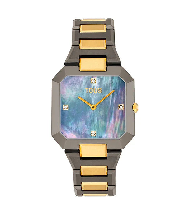 שעון יוקרתי לאישה TOUS עם רצועת זהב וכסף, לוח אם הפנינה, מבית CHOZEN