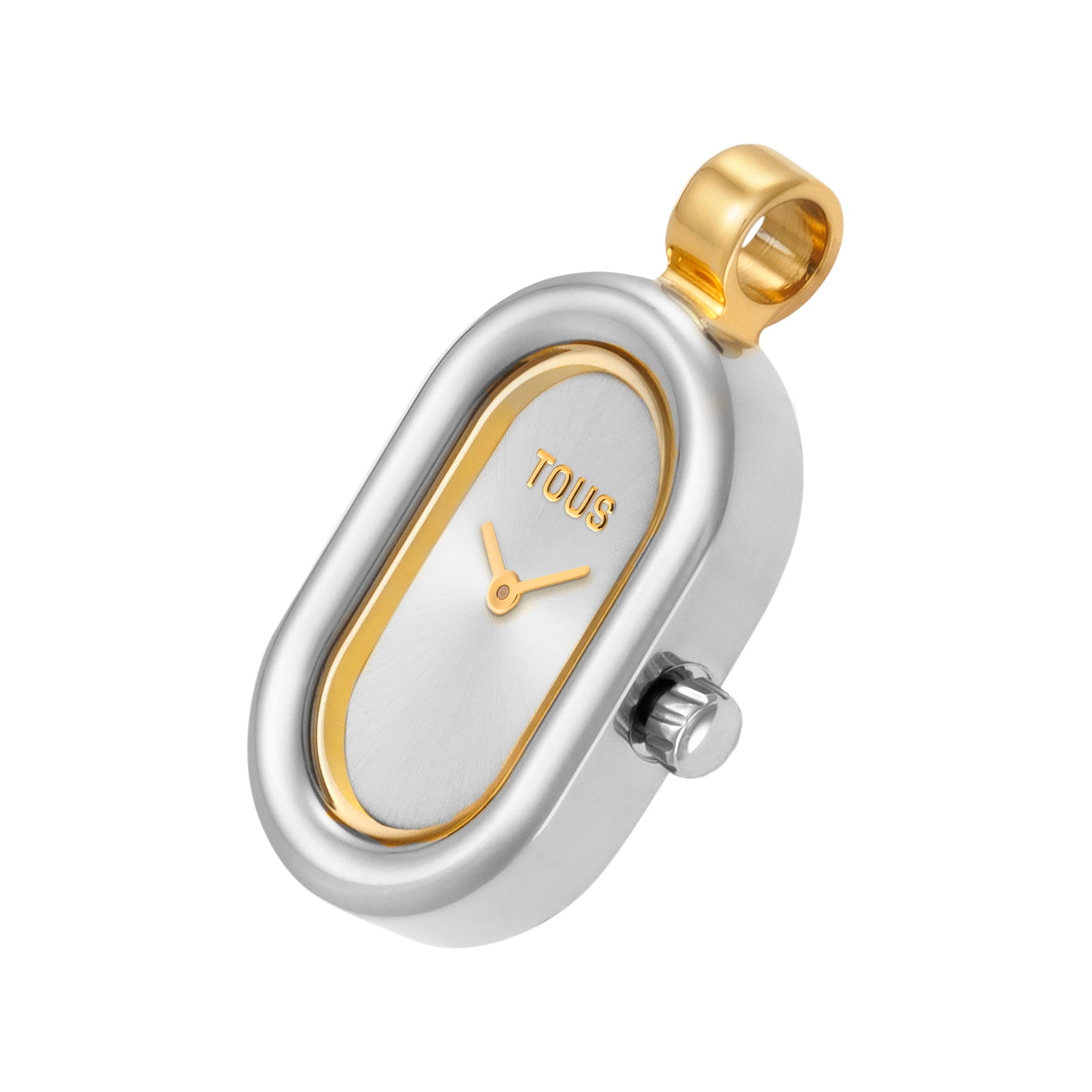 טואוס תליון שעון אנלוגי Hold Oval מפלדה בצבע זהב וכסף