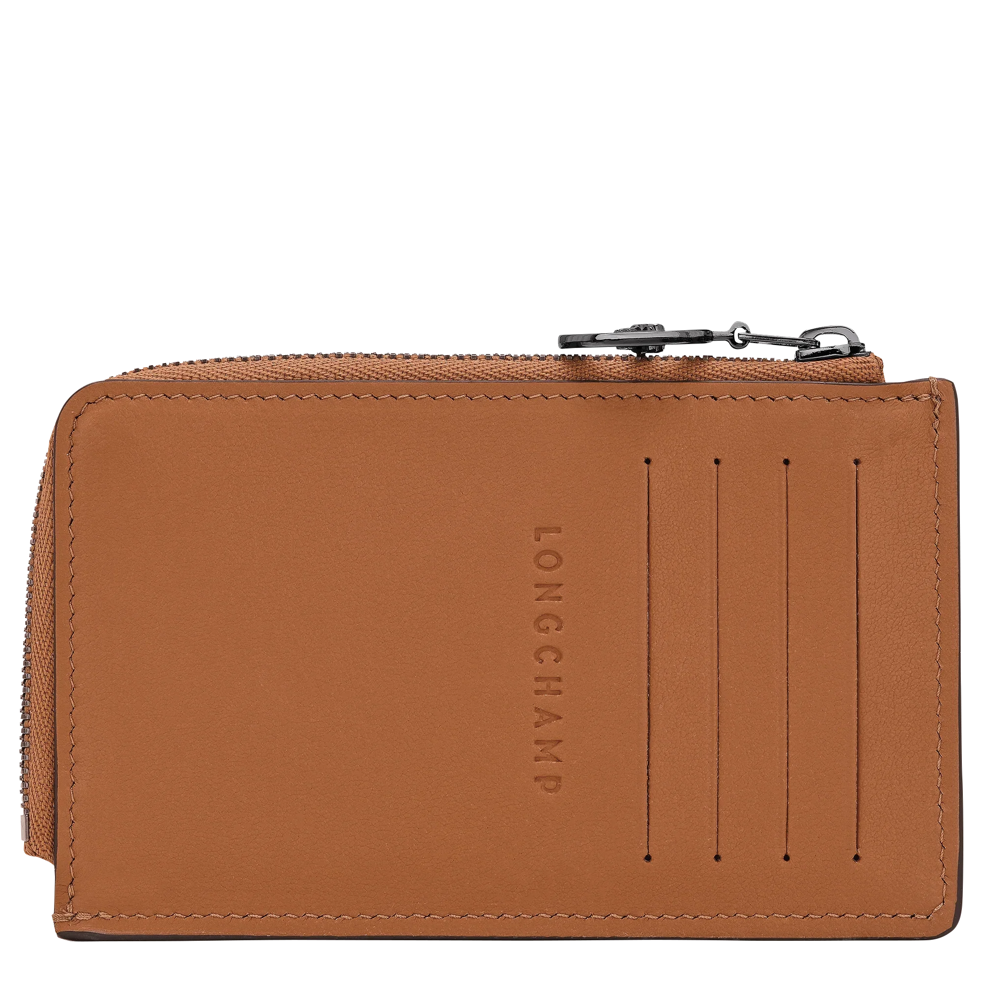 ארנק עור חום Longchamp עם חריטות וכיסים לכרטיסים, מבית המותגים היוקרתיים CHOZEN