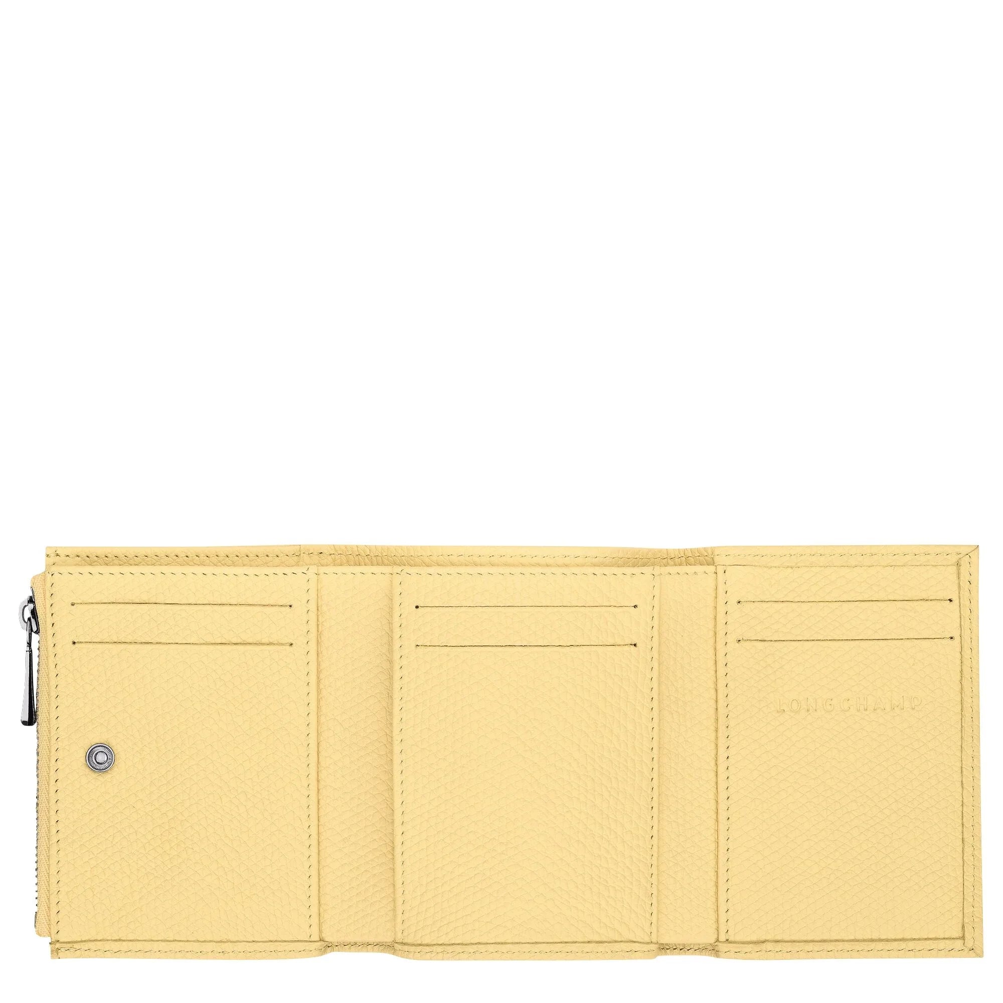 ארנק עור צהוב LONGCHAMP פתוח, מתאים לכרטיסים וכסף מזומן, מותג יוקרתי ב-CHOZEN