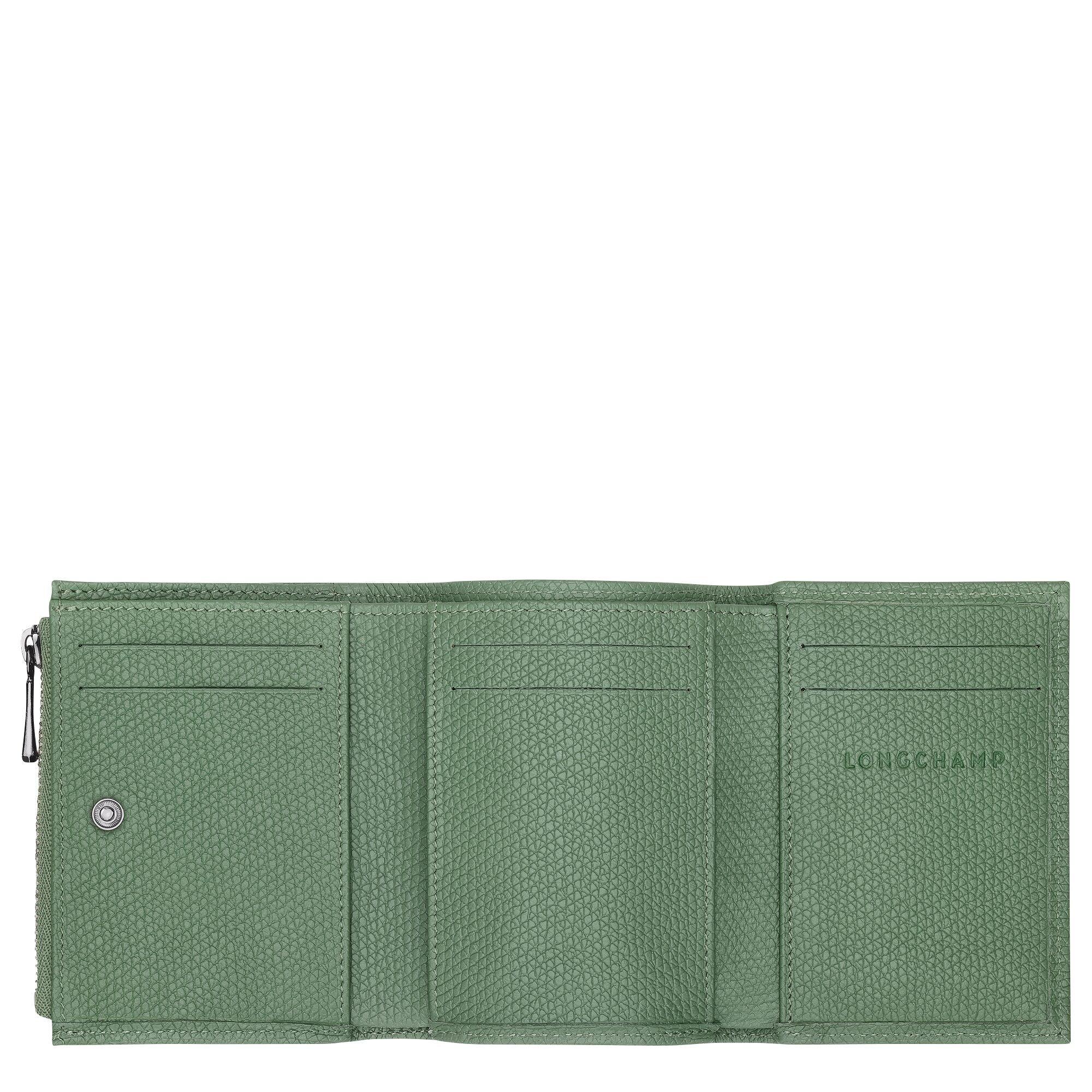 ארנק עור ירוק LONGCHAMP פתוח עם תאי כרטיסים, חנות CHOZEN מותגים מובילים