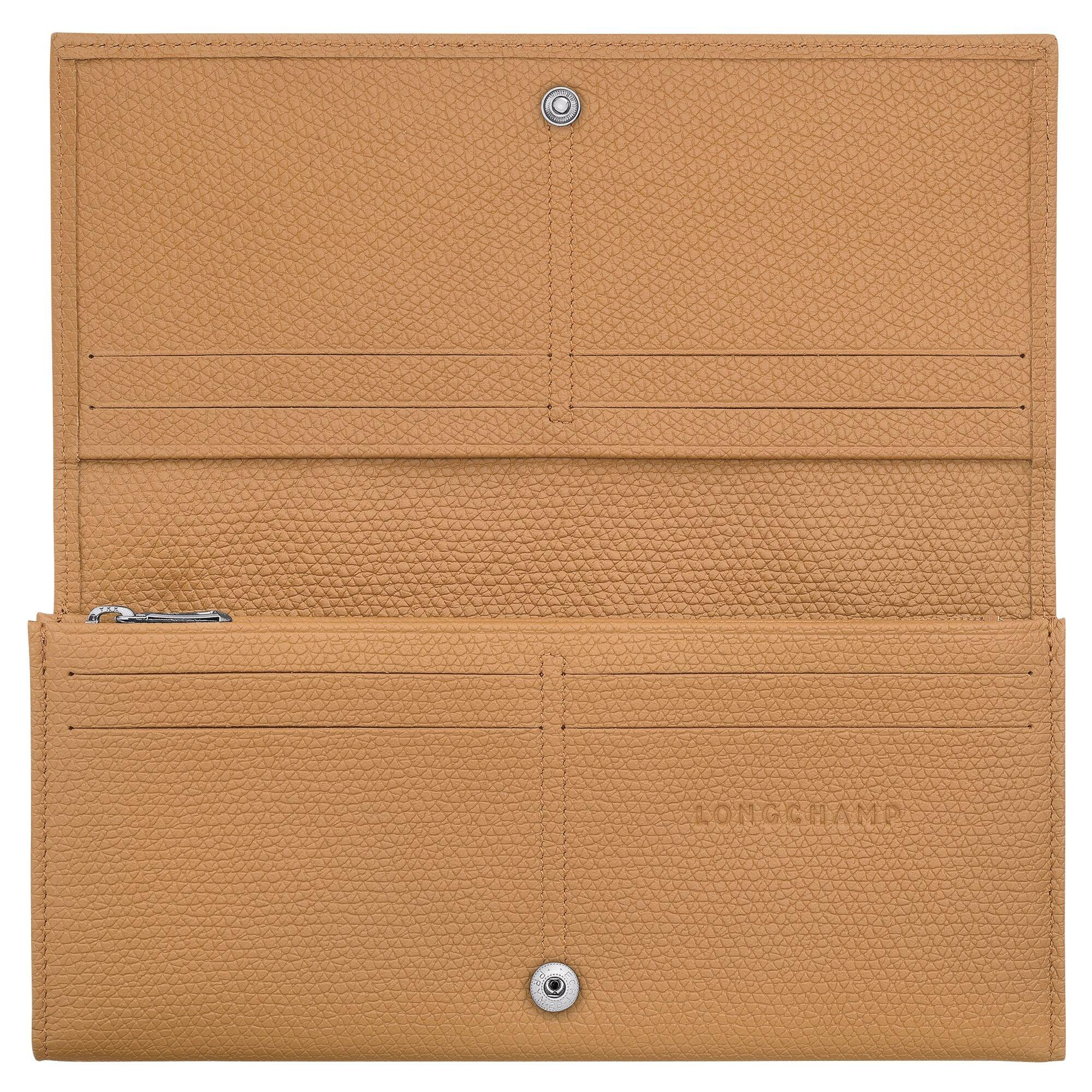 ארנק עור חום בהיר LONGCHAMP, פתוח, עם תאי כרטיסים ורוכסן, באתר CHOZEN יבואן רשמי