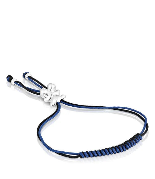 צמיד חוט כחול-שחור עם תליון דובי כסף, מבית CHOZEN, עיצוב אופנתי ואיכותי