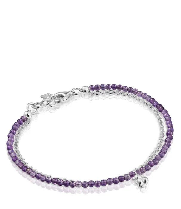 צמיד חרוזים סגולים עם שרשרת כסף, תכשיט אופנתי CHOZEN, רקע לבן