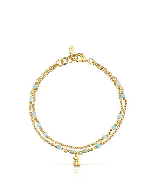 צמיד זהב כפול עם חרוזים תכולים ותליון עדין, תכשיט יוקרה באתר CHOZEN קבוצת אלפא