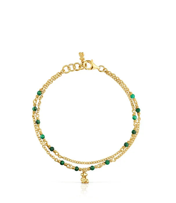 צמיד רגל זהב כפול עם חרוזים ירוקים ותליון קטן, עיצוב יוקרתי מ-CHOZEN