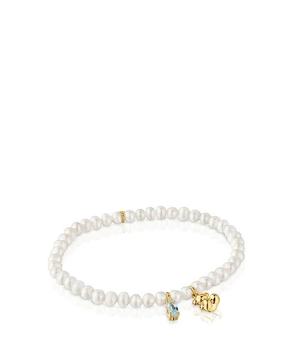 צמיד אבני פנינה עם תליוני זהב ותליון תכלת, תכשיטי CHOZEN יוקרתיים