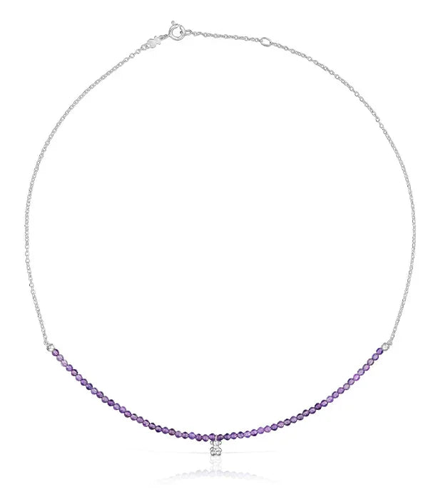 שרשרת כסף עדינה עם חרוזים סגולים ואבזם יוקרתי, עיצוב אופנתי מבית CHOZEN