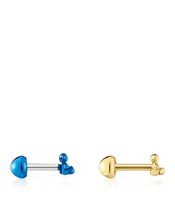 עגילי טרגוס בעיצוב מינימליסטי, כחול וזהב, מבית המותגים של CHOZEN