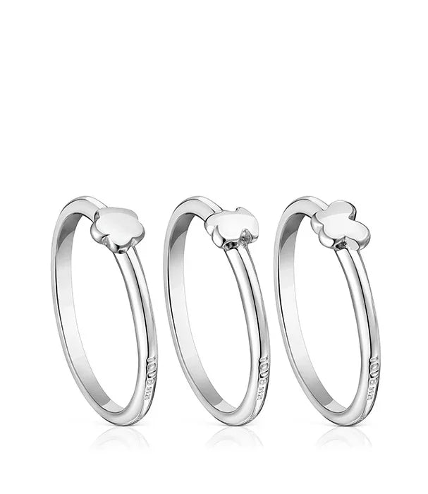 שלושה טבעות כסף בעיצוב לב עדין על רקע לבן, מבית CHOZEN, תכשיטים איכותיים לקבוצת אלפא