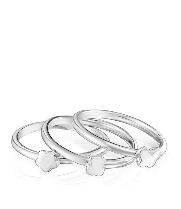 שלישיית טבעות כסף מעוצבות פרח עדין, תכשיטי נשים מבית CHOZEN