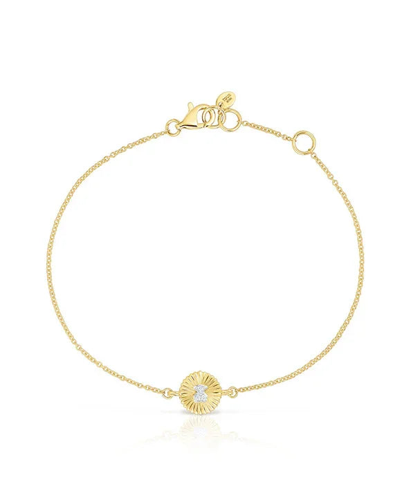 צמיד עדין מזהב עם תליון עגול קטן ואבן נוצצת, אקססוריז יוקרתי מבית CHOZEN