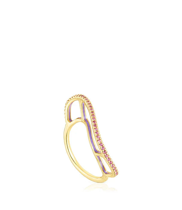 טבעת זהב דקה עם אבני חן וורודות, עיצוב מודרני מבית CHOZEN