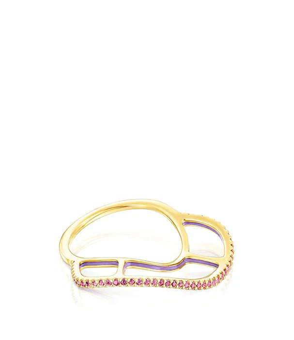 טבעת זהב יוקרתית בעיצוב מודרני משובצת אבני חן ורודות, קולקציית תכשיטים CHOZEN