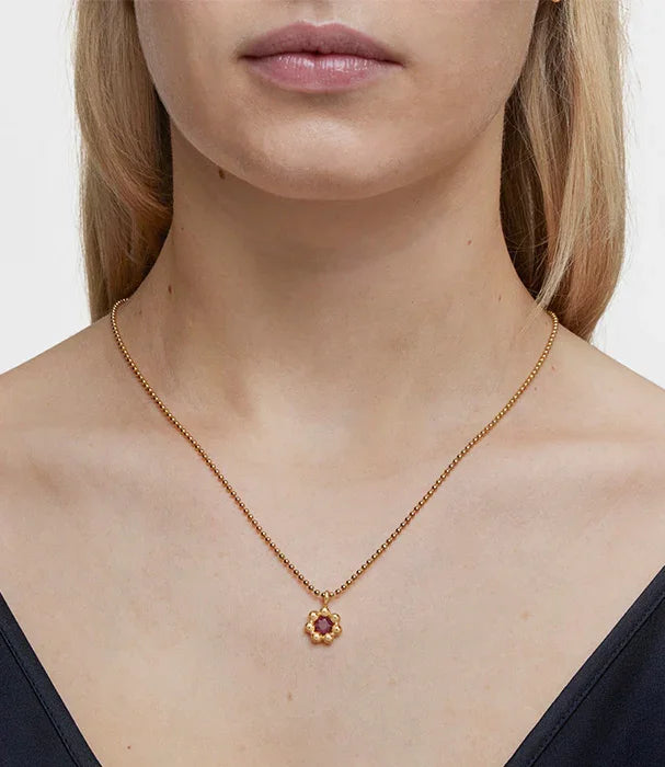 שרשרת זהב עדינה עם תליון פרח ואבן אדומה, תכשיט אופנתי מבית CHOZEN