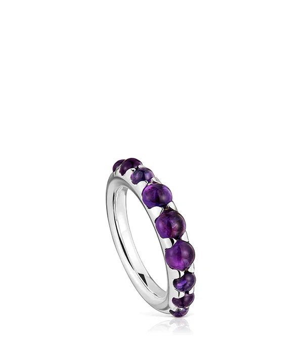 טבעת כסף עם אבני אמטיסט סגולות, תכשיט אופנתי יוקרתי באתר CHOZEN