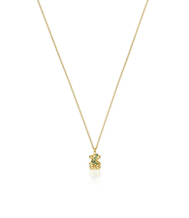 שרשרת זהב עדינה עם תליון דובון משובץ אבנים ירוקות, תכשיטי CHOZEN יוקרתיים