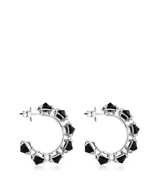 עגילי חישוק כסף עם אבני חן שחורות מבית CHOZEN, תכשיטי יוקרה אופנתיים