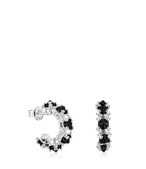 עגילי חישוק כסף עם אבני חן שחורות CHOZEN, תכשיטים יוקרתיים מבית קבוצת אלפא