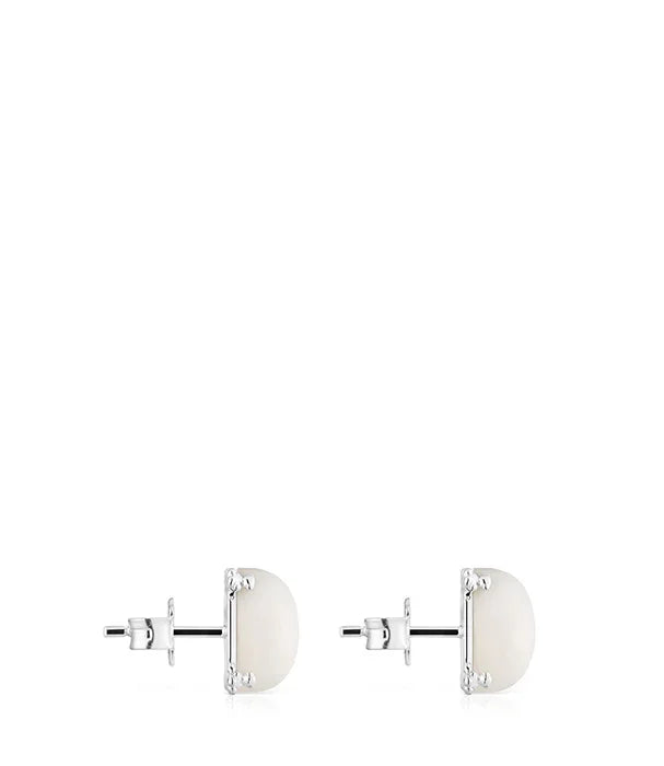 עגילי חצי עיגול כסף ולבן, עיצוב מינימליסטי, קולקציה ב-CHOZEN