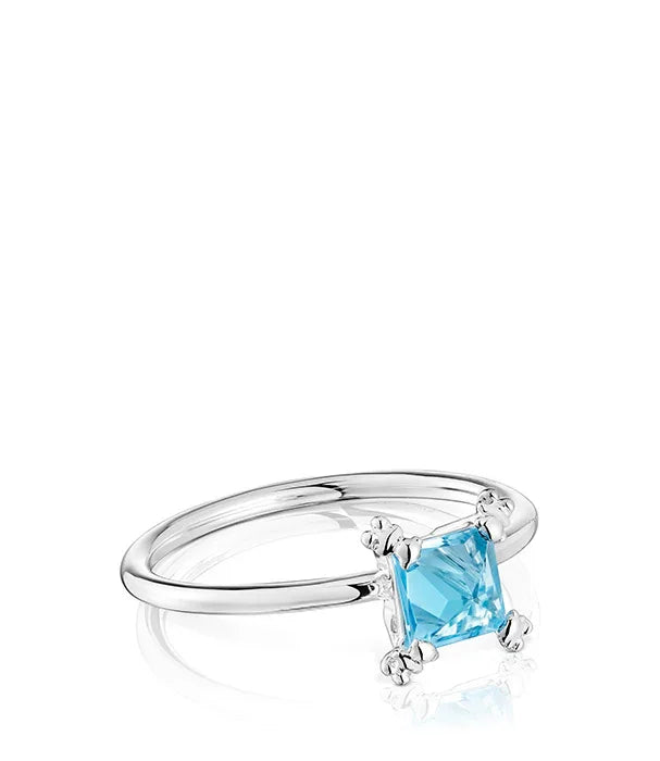 טבעת כסף מעוצבת עם אבן כחולה מרובעת, תכשיטים יוקרתיים CHOZEN