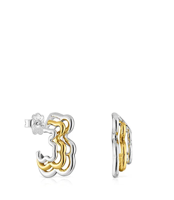 עגילי שני טון זהב וכסף בעיצוב מודרני, קולקציית CHOZEN, תכשיטים יוקרתיים מבית קבוצת אלפא