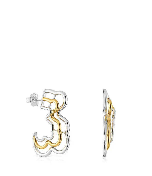 עגילי כסף וזהב מודרניים בעיצוב מספר 3, קולקציית תכשיטים CHOZEN