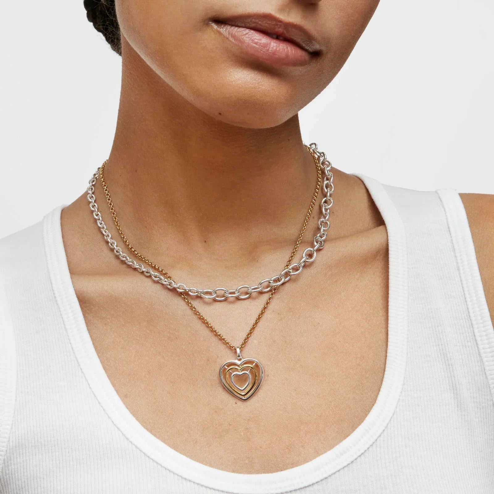 שרשרת שכבות לאישה, לולאות כסף ותליון לבב זהב וכסף, מותגים מובילים CHOZEN