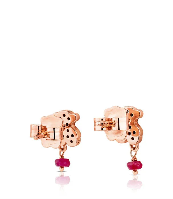 עגילי זהב ורוד דמוי פרח עם אבן אדומה, תכשיטי יוקרה ב-CHOZEN מותגים מובילים