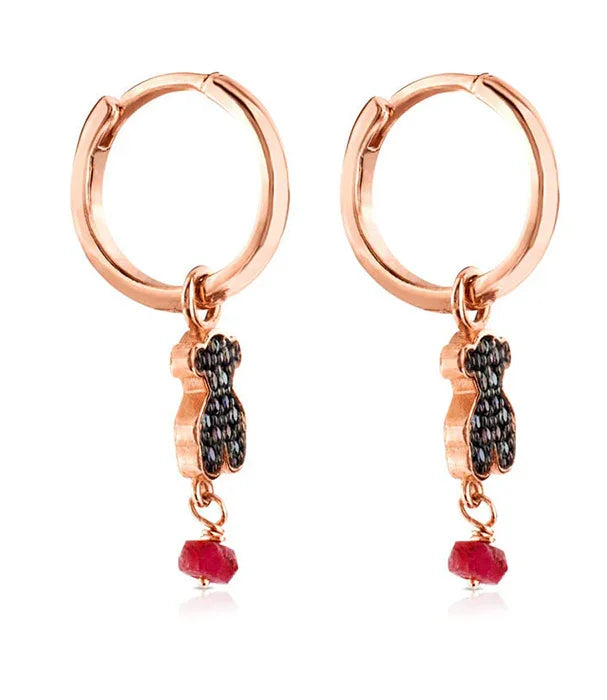 עגילי זהב עם תליון דובי שחור ואבן אדומה, תכשיטי אופנה יוקרתיים ב-CHOZEN