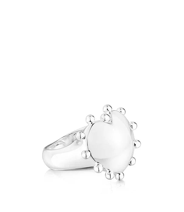 טבעת כסף בעיצוב לב מעוגל עם עיטורי כדורים, תכשיטים יוקרתיים CHOZEN