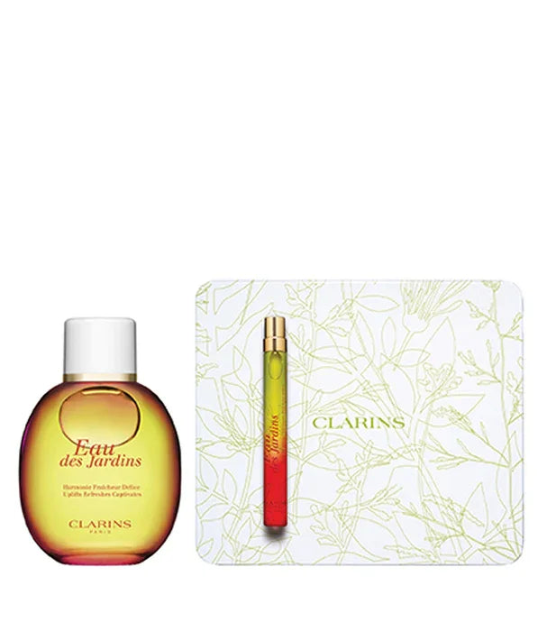 סט מתנה קלרינס Eau des Jardins עם בקבוק בושם ואריזה דקורטיבית, קוסמטיקה יוקרתית מבית CHOZEN