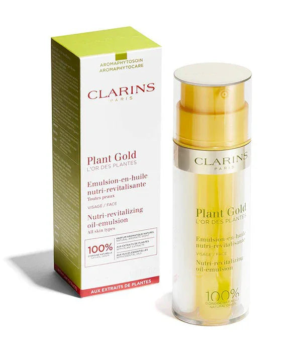 קרם Clarins Plant Gold אמולסיה לפנים מוצג עם האריזה, מוצר טבעי ממותגי על ב-CHOZEN