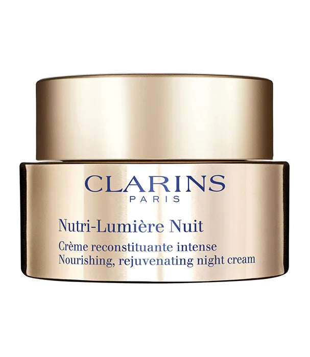 קרם לילה Clarins Nutri-Lumière Nuit בפחית זהובה, תכשיר טיפוח העור מותגים מובילים