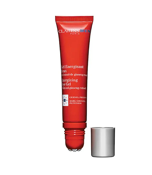 ג'ל עיניים לגברים קלרינס אדום עם כדוריות מתכת, מוצר טיפוח יוקרתי מבית CHOZEN