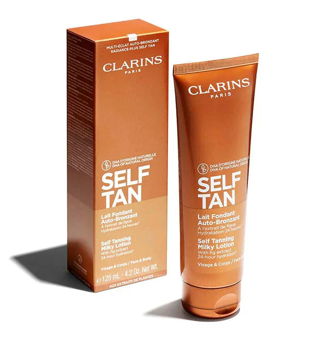 קרם שיזוף עצמי של קלרינס, Self Tan, מוצג עם אריזה, מבית קבוצת אלפא CHOZEN