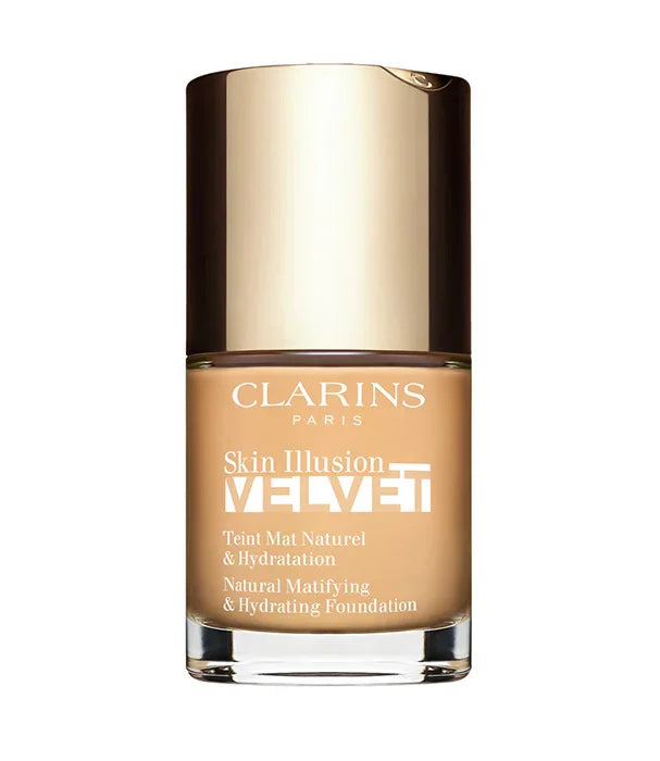 מייקאפ קלרינס Skin Illusion Velvet, בסיס איפור מאט ולחותי מבית Clarins משווק ב-CHOZEN