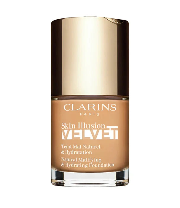 קרם יסוד קלרינס Skin Illusion Velvet, מייקאפ מאט ולחותי, מותג יוקרה מבית CHOZEN