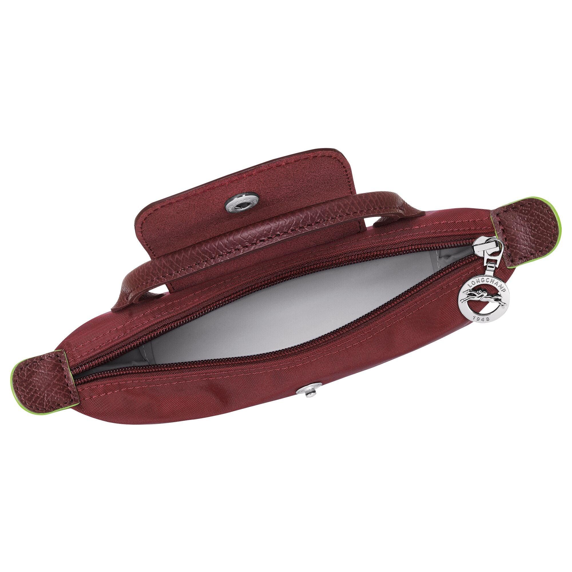 תיק קטן בורדו של LONGCHAMP עם רוכסן, מבט מלמעלה, מוצג באתר CHOZEN