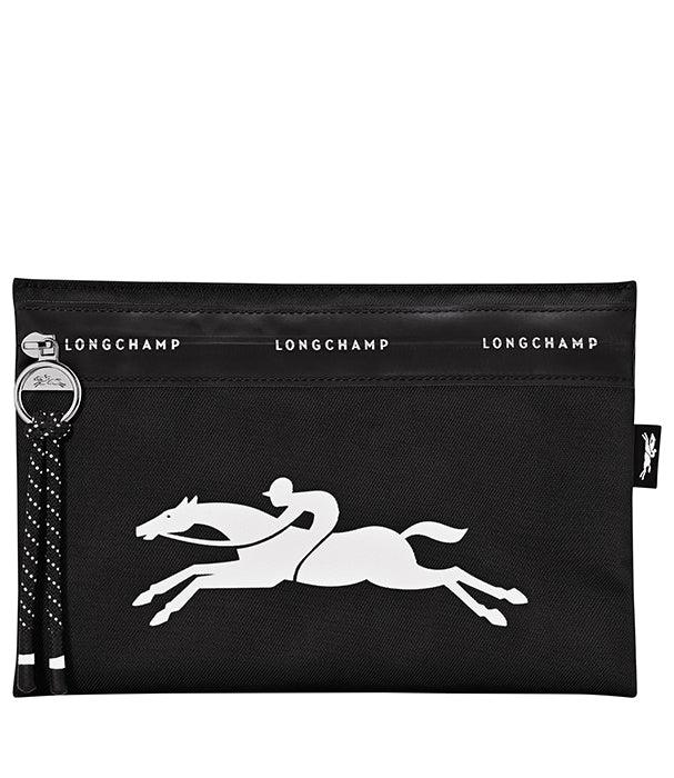 נרתיק קלאץ' שחור LONGCHAMP עם לוגו סוס, מוצר יוקרה מבית קבוצת אלפא, CHOZEN מותגים מובילים