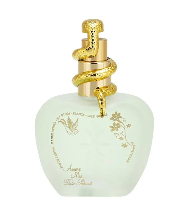 בקבוק בושם Amore Mio Dolce Paloma בעיצוב תפוח ופקק זהב נחש, נמכר ב-CHOZEN