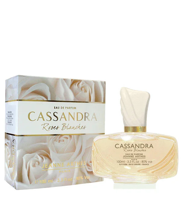 בושם נשים קאסנדרה רוז בלנש Jeanne Arthes, 100 מ"ל, בקבוק ואריזה עם עיצוב ורדים לבנים
