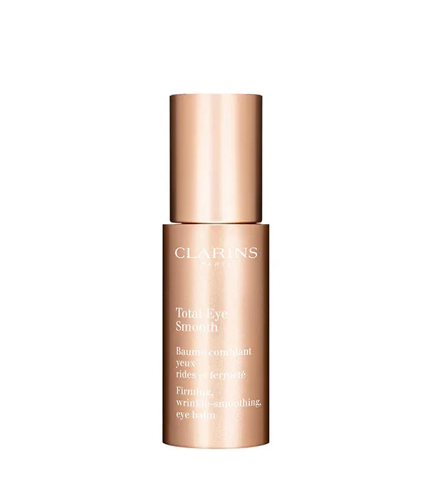 קרם עיניים Clarins Total Eye Smooth עם כיתוב על הבקבוק, מוצר טיפוח יוקרתי מבית CHOZEN